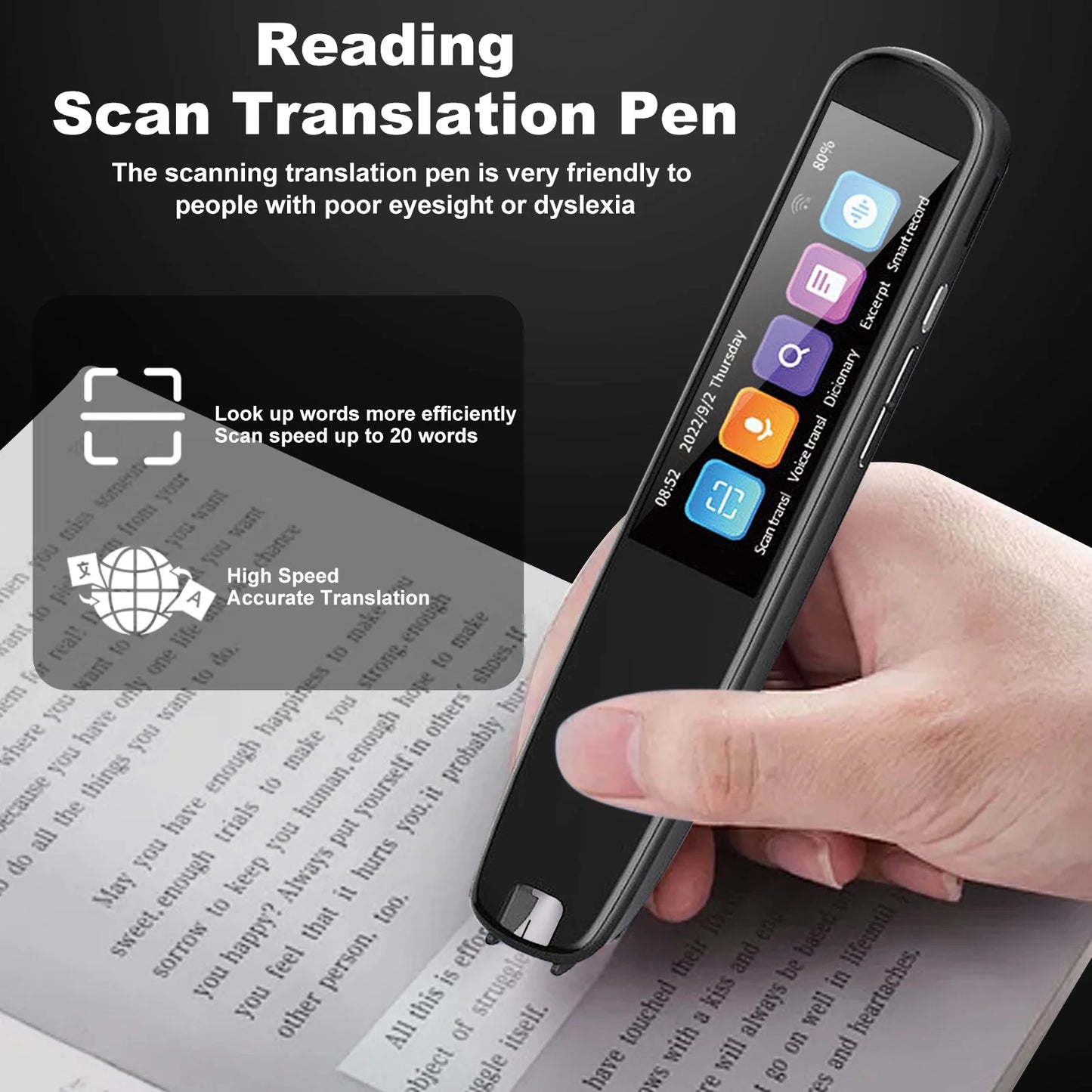 Translation Scanning Pen, Bluetooth Wifi Scan Reader Pen for Dyslexia, Text to Speech Pen, Portable 131 Language Translator Device for Language Learners Business Students Adults Traveler